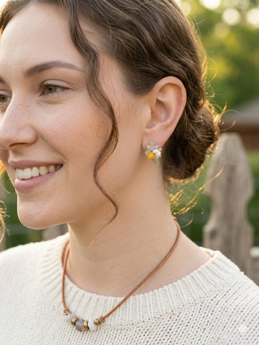 Sunset Citrus Artisan Cluster Studs – Sterling Silver & Gemstone