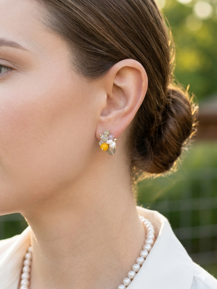 Sunset Citrus Artisan Cluster Studs – Sterling Silver & Gemstone1