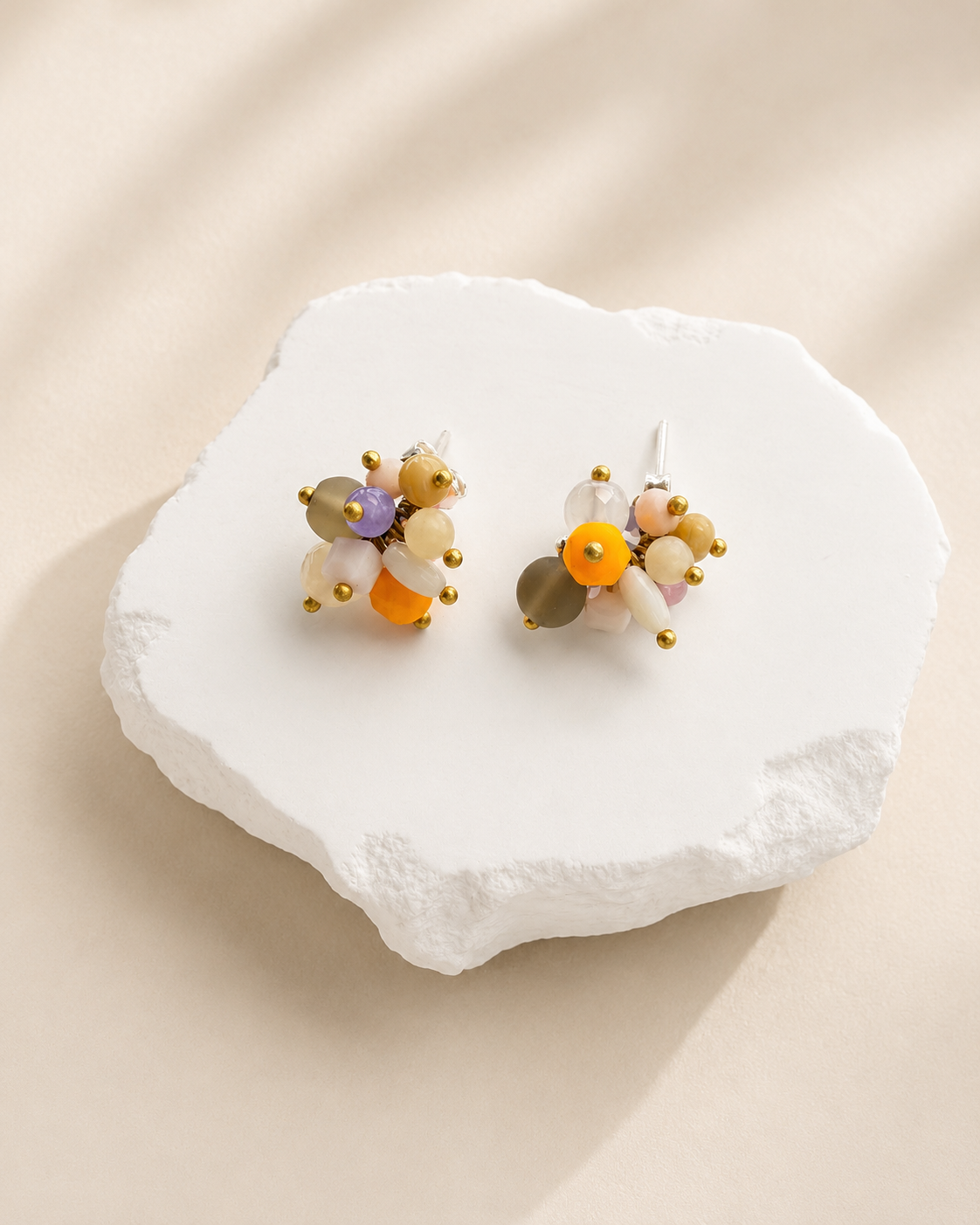 Sunset Citrus Artisan Cluster Studs – Sterling Silver & Gemstone2