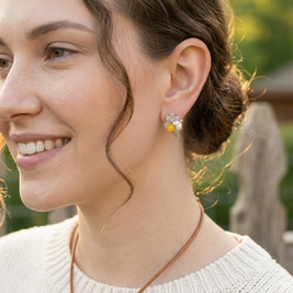 Sunset Citrus Artisan Cluster Studs – Sterling Silver & Gemstone
