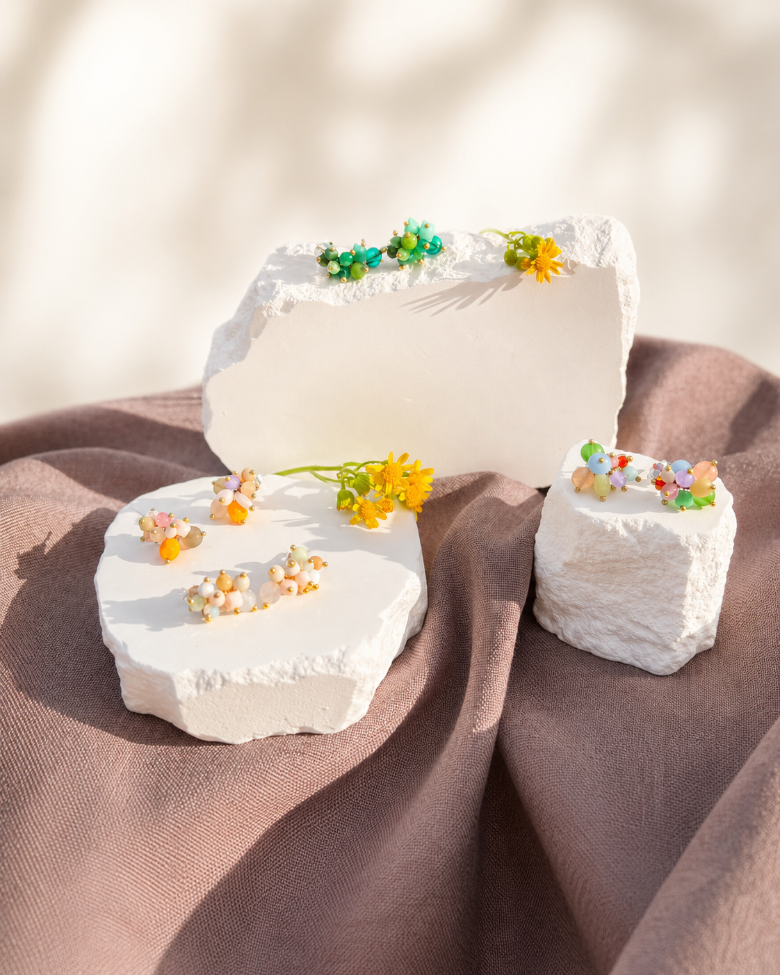 Sunset Citrus Artisan Cluster Studs – Sterling Silver & Gemstone Collection