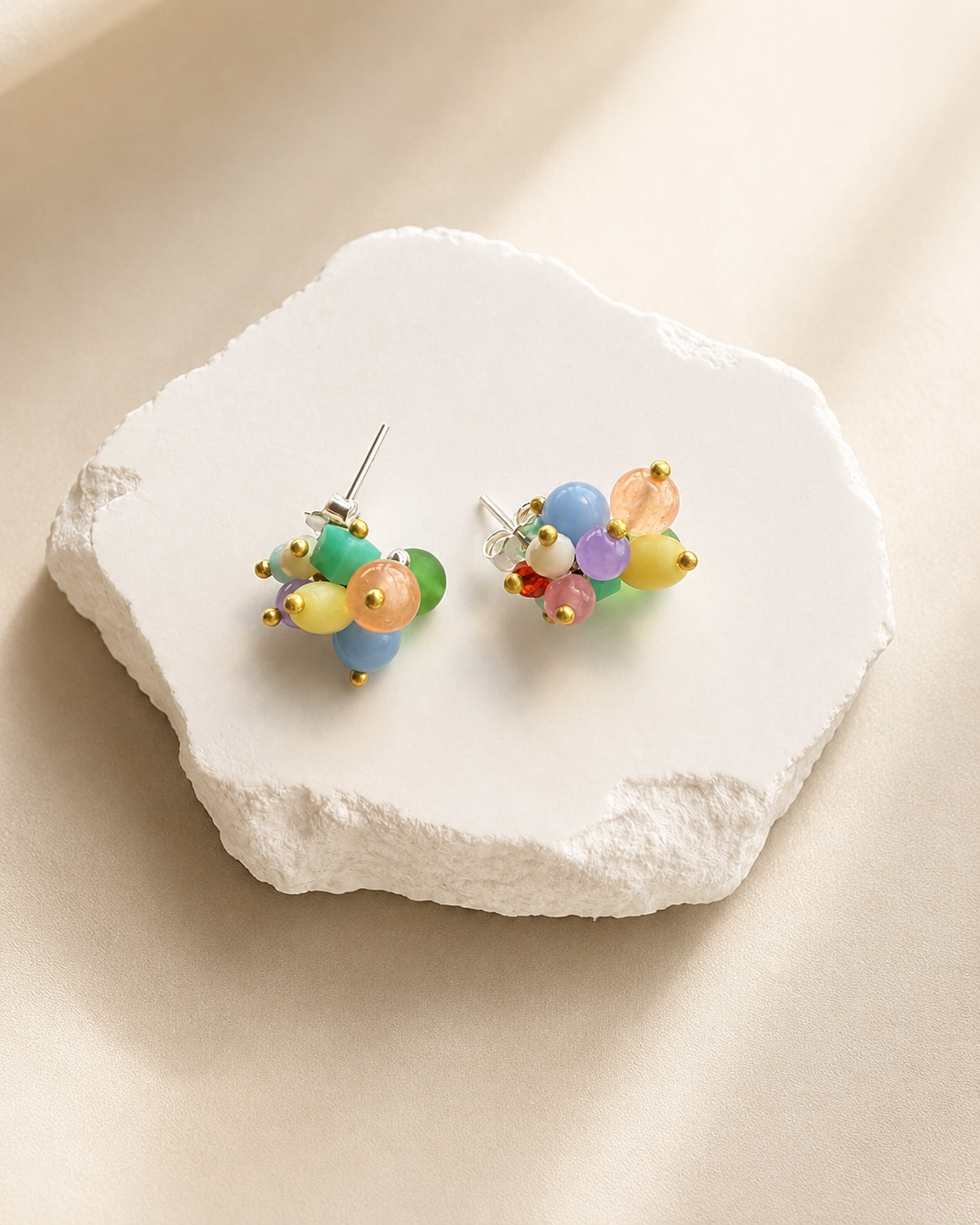 Tropical Bloom Artisan Cluster Studs – Sterling Silver & Mixed Stones