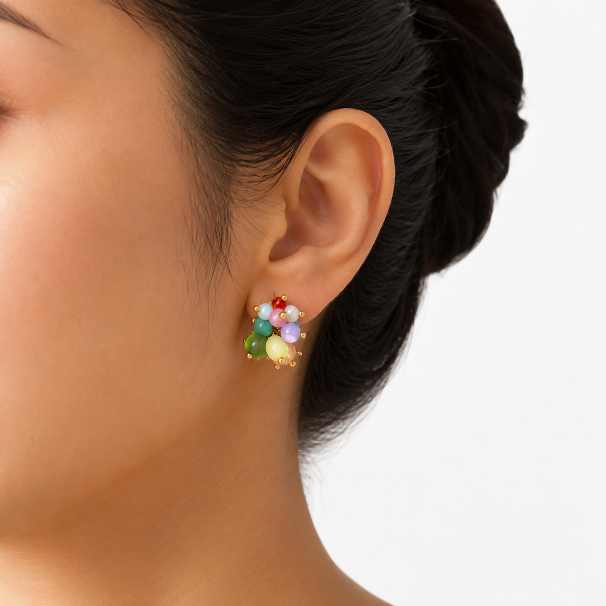 Tropical Bloom Artisan Cluster Studs – Sterling Silver & Mixed Stones1