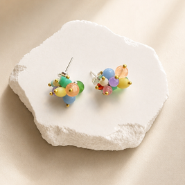 Tropical Bloom Artisan Cluster Studs – Sterling Silver & Mixed Stones
