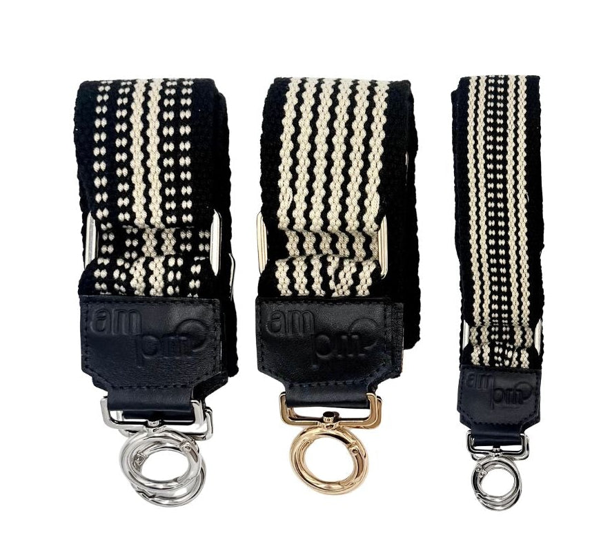 Handwoven Wayuu Bag Strap - Premium Adjustable Edition Neutral & Black Edge