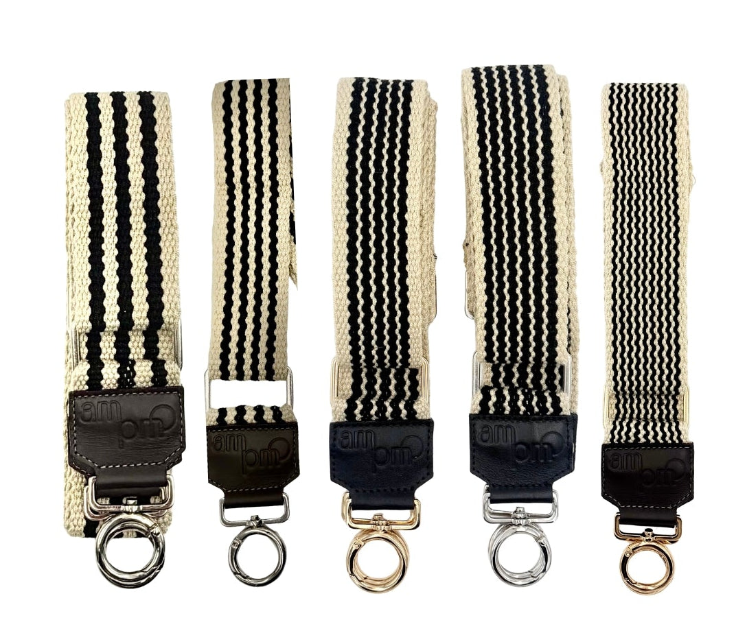 Handwoven Wayuu Bag Strap - Premium Adjustable Edition Black with Neutral Edges