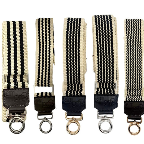 Handwoven Wayuu Bag Strap - Premium Adjustable Edition Black with Neutral Edges