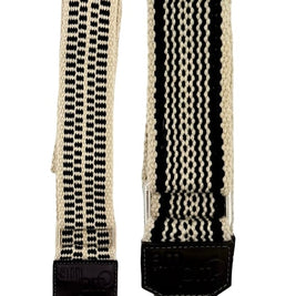 Handwoven Wayuu Bag Strap - Premium Adjustable Edition Black Lines & Dots Raw Trim