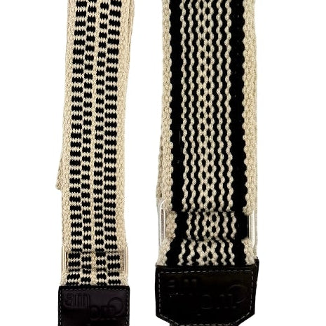 Handwoven Wayuu Bag Strap - Premium Adjustable Edition Black Lines & Dots Raw Trim