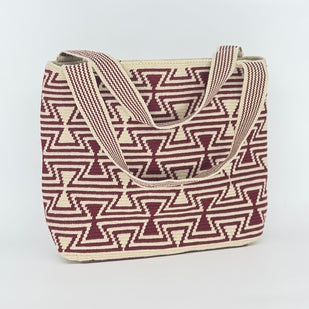 Wayuu Handwoven Tote Bag – Burgundy & Cream Diamond Lattice