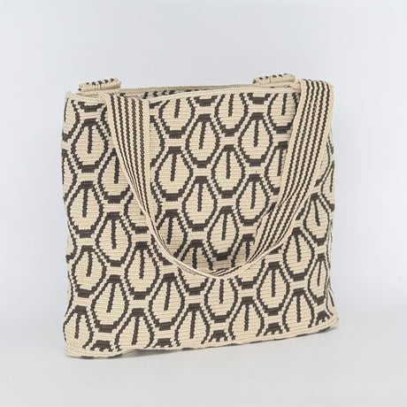 Wayuu Handwoven Tote Bag – Charcoal Leaf Motif