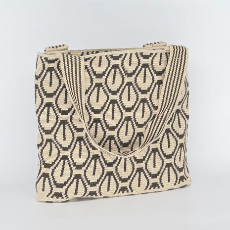 Wayuu Handwoven Tote Bag – Charcoal Leaf Motif