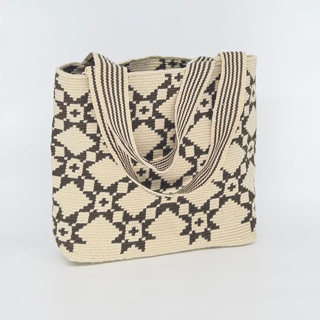 Wayuu Handwoven Tote Bag – Espresso Brown Star Grid