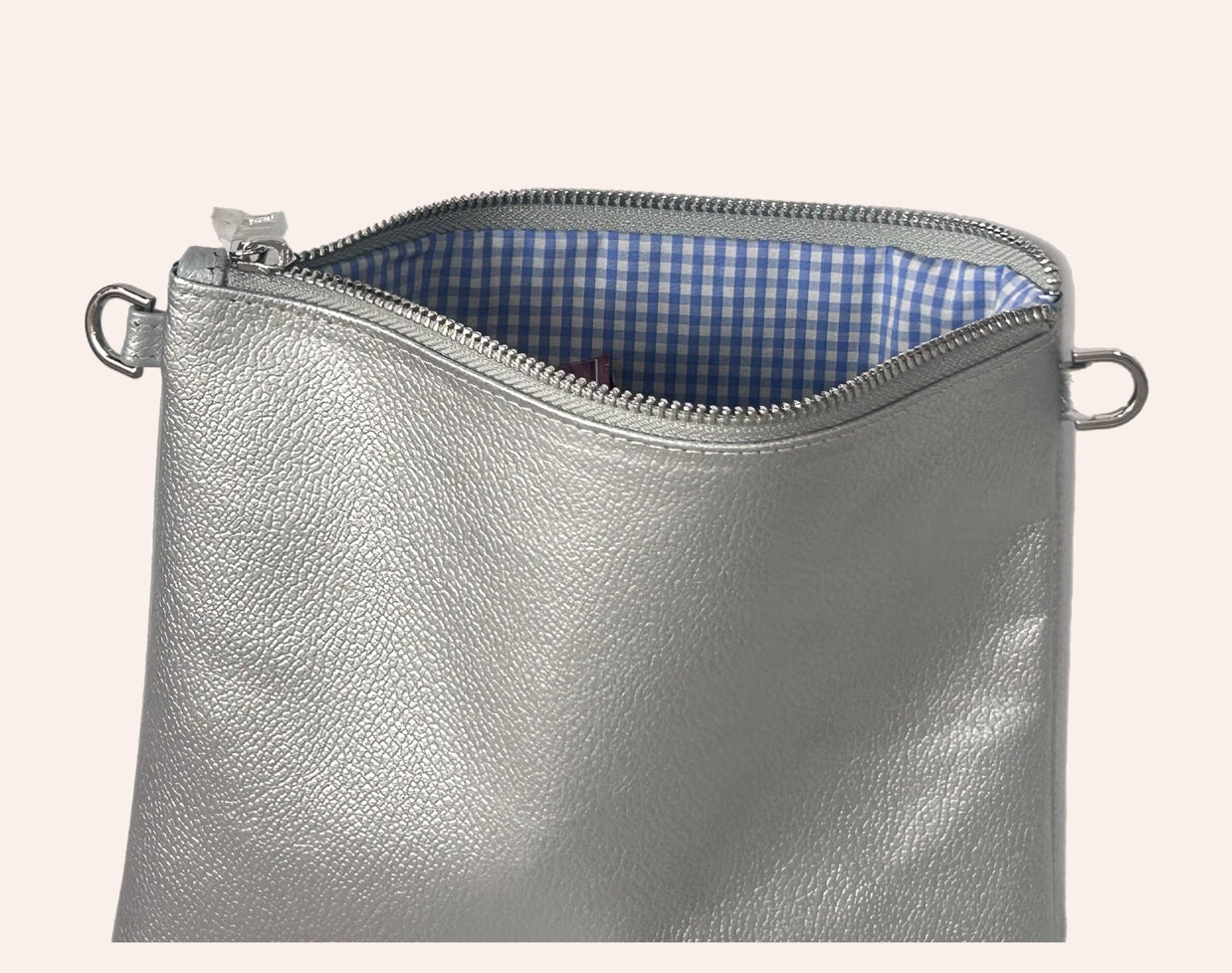 Metallic Silver Mini Leather Crossbody Bag