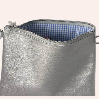 Metallic Silver Mini Leather Crossbody Bag