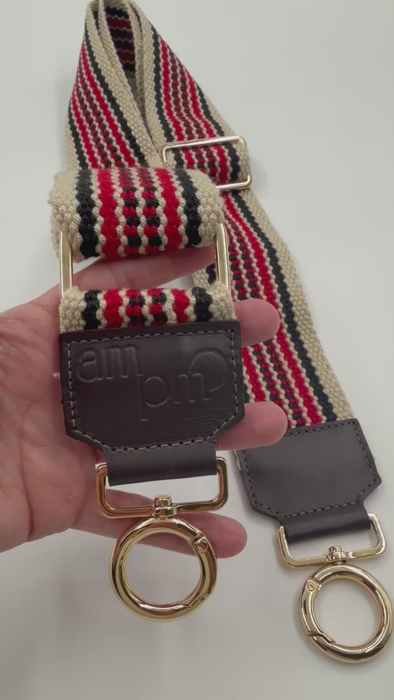 AMPMsis Handwoven Wayuu Bag Strap - Premium Adjustable Edition Red Black & Neutral Edge